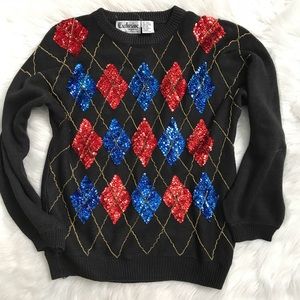 Vintage Beaded Sequin Holiday Christmas Sweater